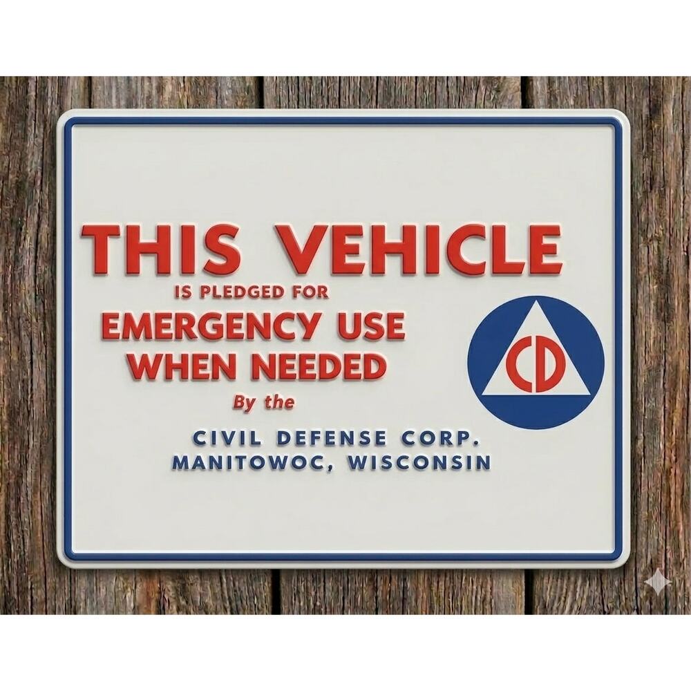 This Vehicle For Emergency Use Civil Defense Sign CUSTOMIZE CITY Manitowoc WI